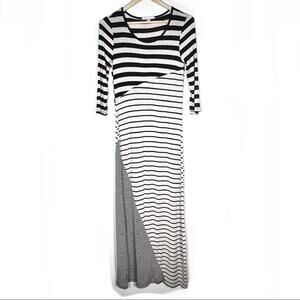 Romeo & Juliet couture tan and black 3/4 sleeve striped maxi dress small S B142